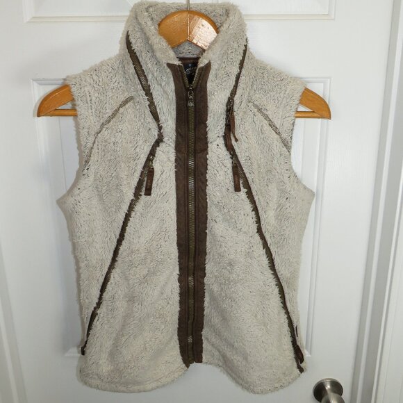 KUHL Flight Sherpa Fleece Full Zip Vest Size Medium Hooded Stone/Brown - Picture 1 of 6